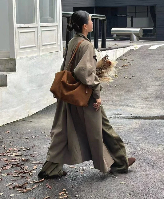 European and American Style 100% Natural Suede Cow Leather Tote | Huge Luxury and Lazy Commuting Nubuck Winter Handbag (Camel) Luxegan