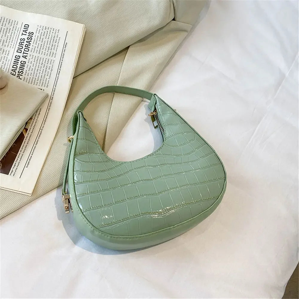 Women's Crocodile Grain Underarm Bags | PU Fashion Shoulder Bag Cute Simple Handbags | Female Purses Women Bag Clutch Purse Luxegan