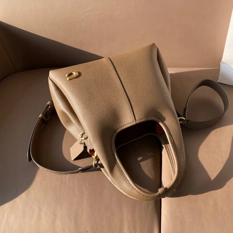 Women’s Lana23 Lychee Pattern Bucket Bag | Retro "Vegetable Basket" Portable Handbag | New Unisex Casual Tote & Shoulder Bag Luxegan