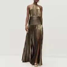 Off-the-Shoulder Halter Draped Slit Evening Gown | Corset-Style Party Dress Luxegan