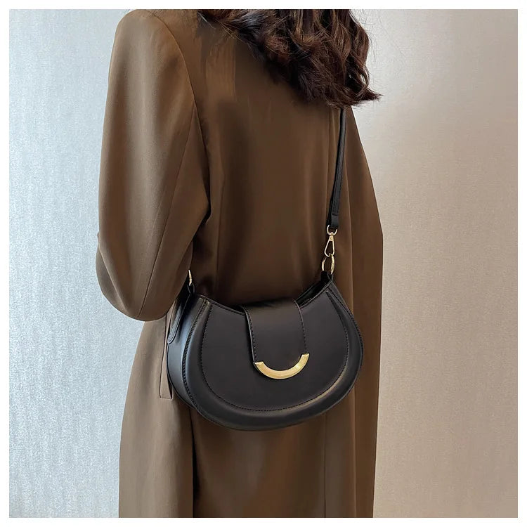 Designer Trend Leather Underarm Bag | Sophisticated Solid Color Small Armpit Shoulder Bag | Elegant Casual Bucket Shaped Handbag | Luxury Soft PU Leather Crossbody with "Dignified" Magnetic Hasp Luxegan