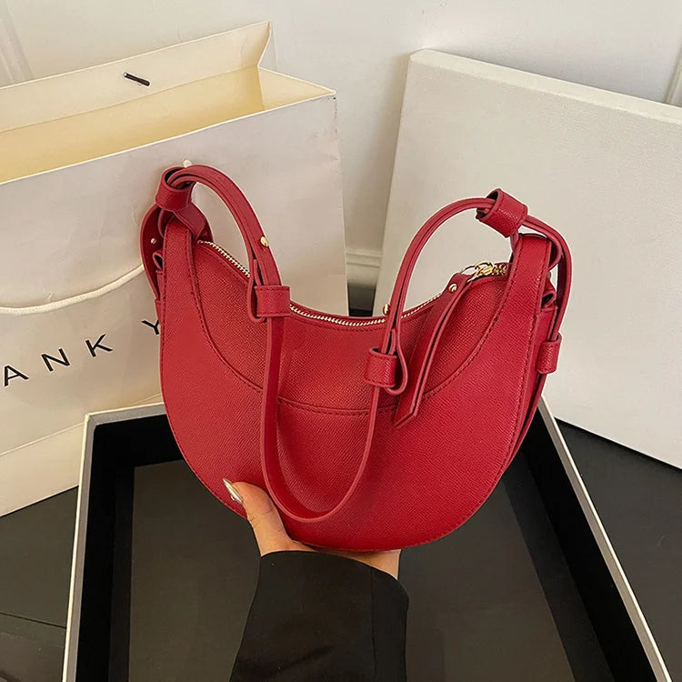 Vintage Half Moon Saddle Bag | Casual Crossbody with Chain Straps Luxegan