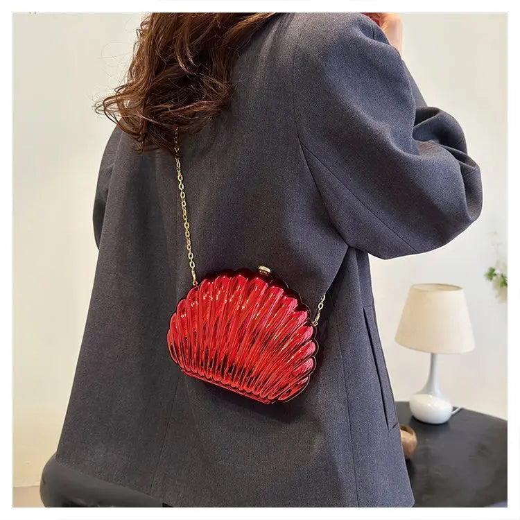 Y2K Retro Shell Clutch | Mini Crossbody with Metallic Finish Luxegan