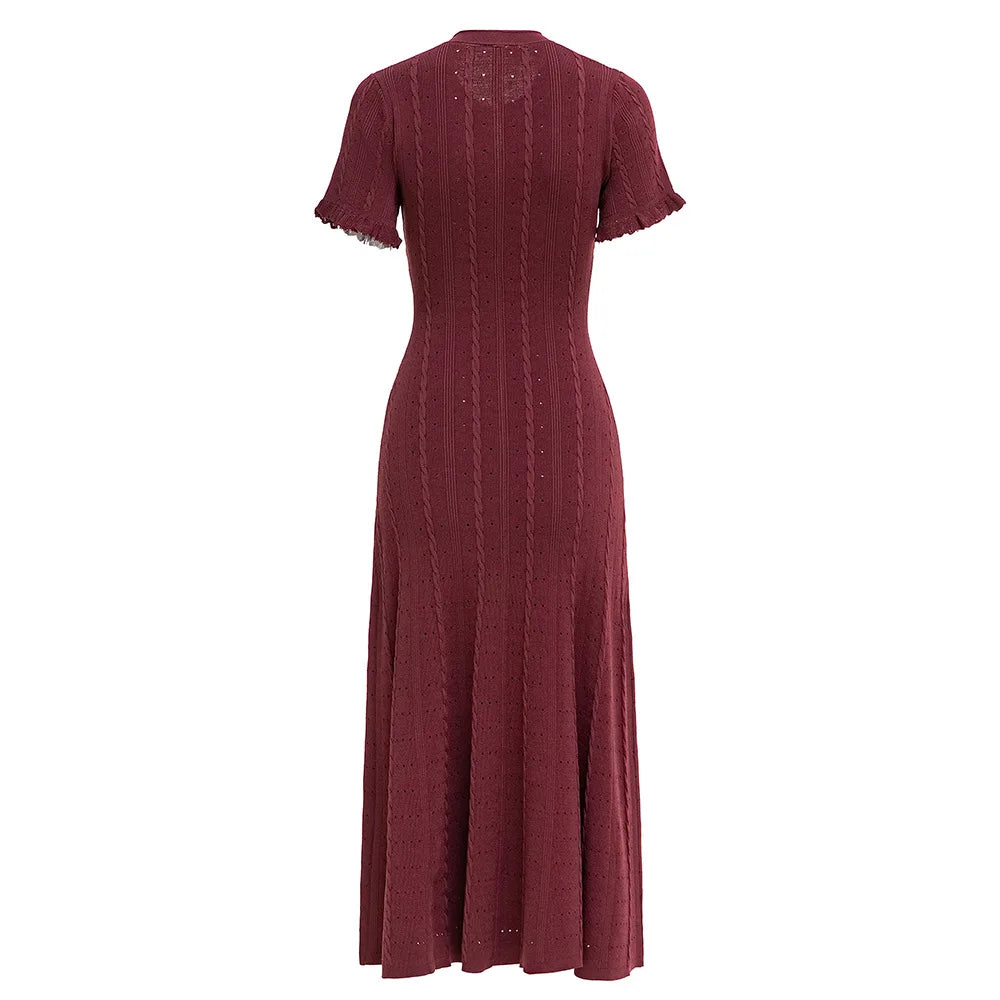 Floral Round Neck Short Sleeve Lace Detail Regular Fit A-Line Mid-Calf Dress – Natural Waist, Summer Luxegan