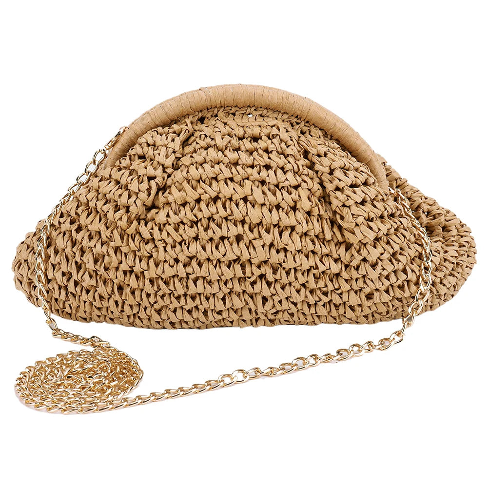 Women's Straw Woven Bag | Chain Strap Clutch Purse & Stylish Crossbody Bag Luxegan