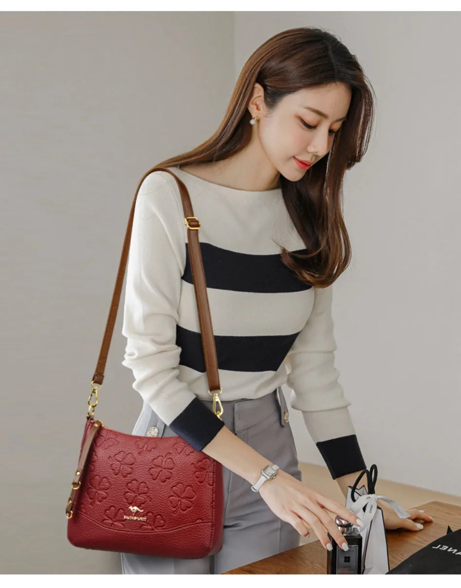 Luxury Designer Women’s Soft Leather Shoulder Bag | Elegant Floral Knurling Handbag | Sequined Messenger Crossbody Bag | New Fashion "Sac A Main" for All Seasons Luxegan