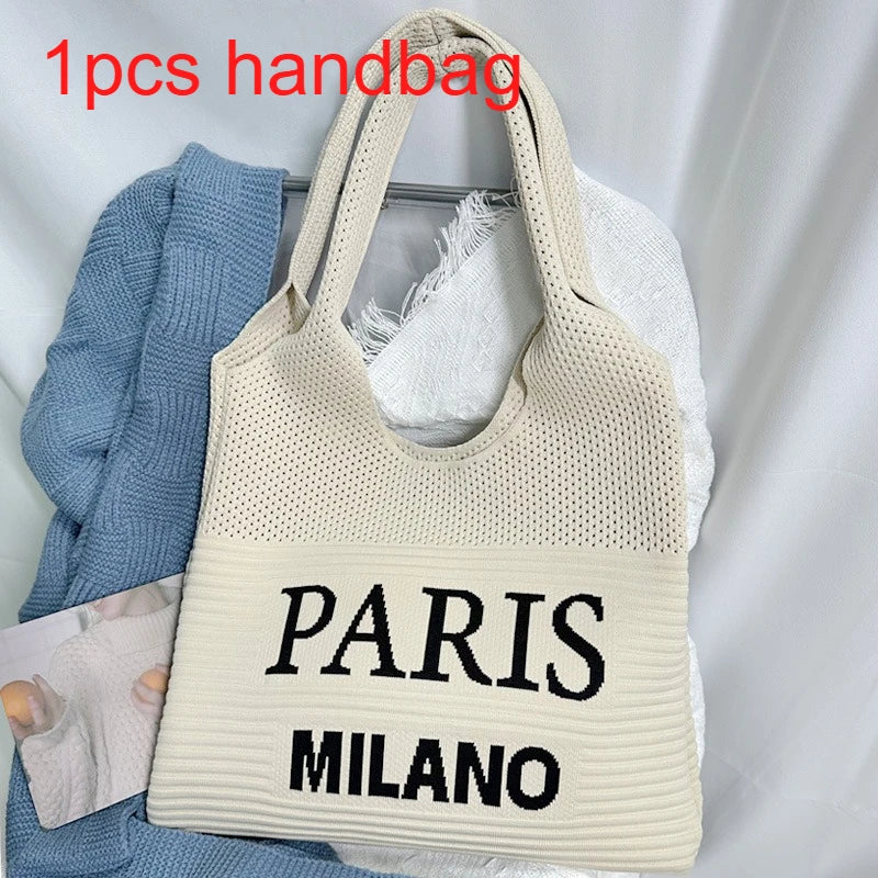 New Style Flying Knitted Letter Bag | Fashion Versatile One-Shoulder Commuter Tote & Portable Makeup Handbag Luxegan