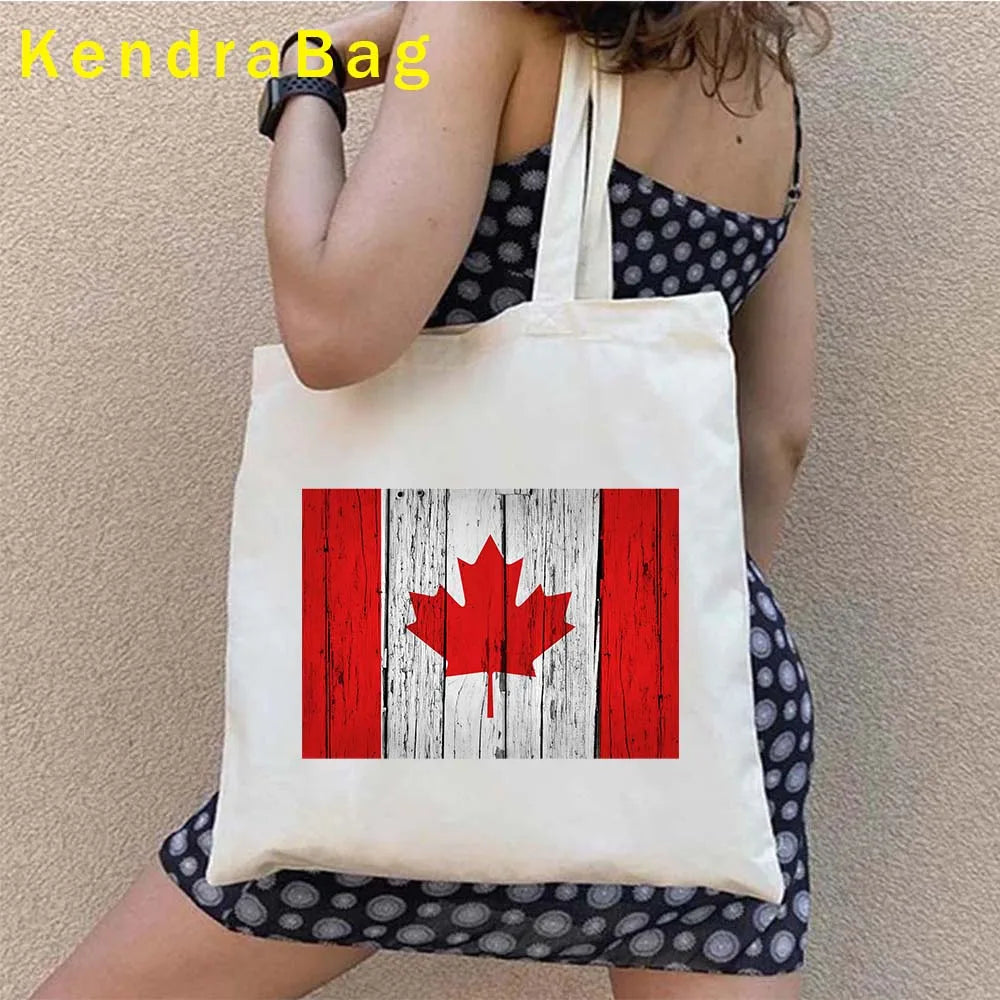 Canadian City Landscape Cotton Canvas Tote Bag | Happy Canada Day Tourist Gift | Reusable Eco-Friendly Shoulder Handbag (Women) Luxegan