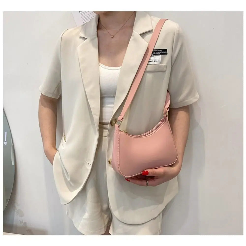 Women's Fashion Retro Underarm Bag | Sophisticated Solid Color PU Leather Shoulder Bag | Elegant Casual Hobo Handbag | Luxury Minimalist "Dignified" Crescent Purse for Modern Commuting Luxegan