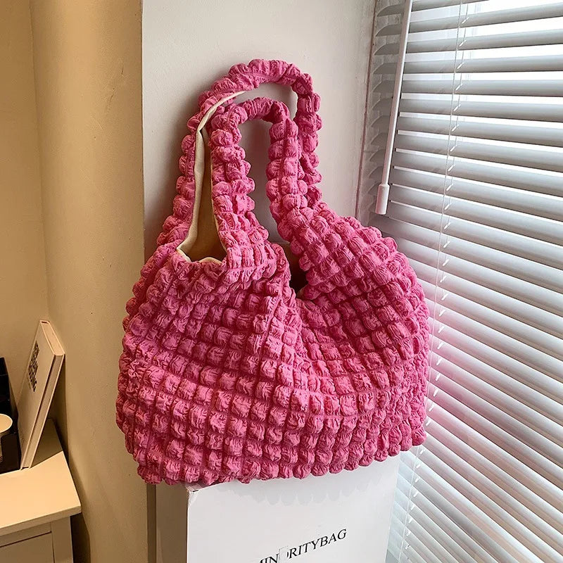 Soft Pleated Cloud Tote | Candy Color Large Capacity Shoulder Bag Luxegan