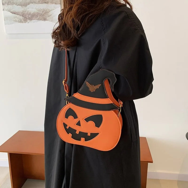 Funny New Style Pumpkin Crossbody Bag | Halloween Women's PU Leather One-Shoulder Personality Bag Luxegan