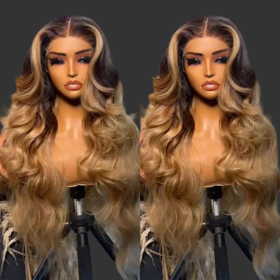 Luxury Ombre Blonde Body Wave Lace Front Wig | 13x6 / 13x4 Transparent Swiss Lace Frontal Wig | 100% Malaysian Remy Human Hair Multi-Tonal Black Brown to Honey Blonde 5x5 Closure Wig for Women (26+ Inch Long) Luxegan