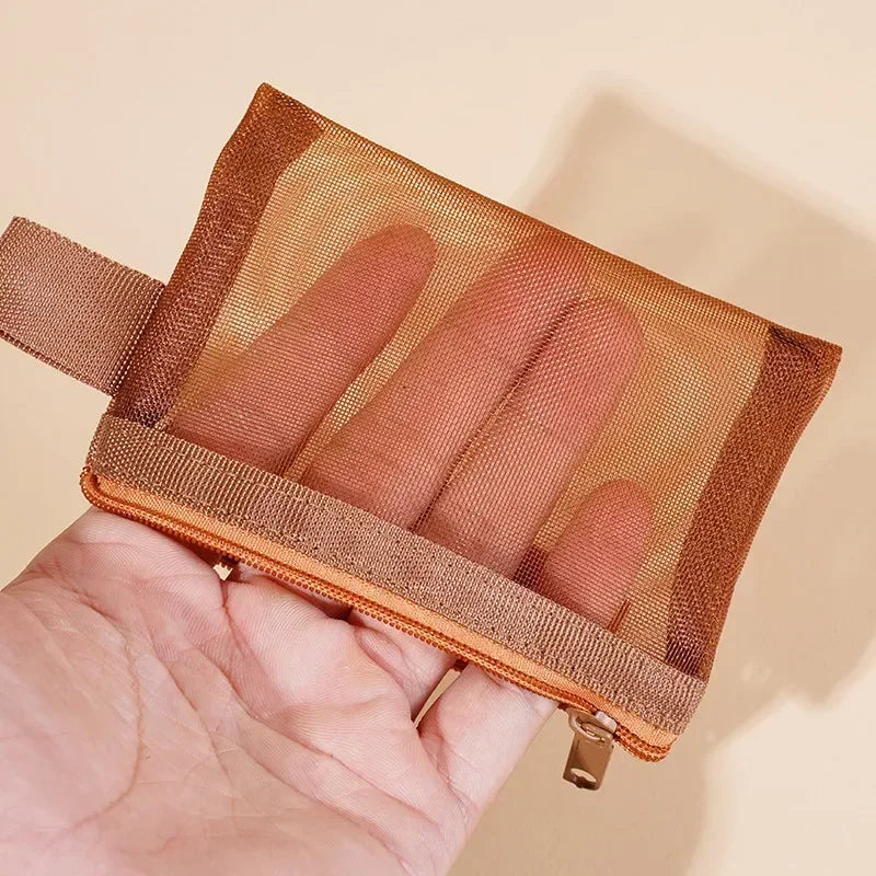 Pequeño Bolso Cuadrado de Color Sólido para Monedas, Organizador de Nylon de Malla para Pintalabios, Llaves, Auriculares, Tarjetero de Bus, Banco, Identificación, Tarjetas de Crédito, Estuche de Almacenamiento