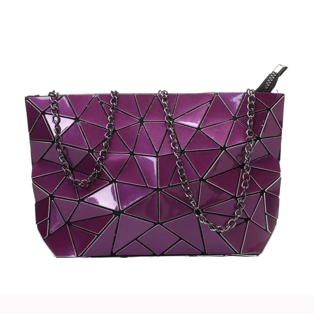 Women’s Geometric Chain Shoulder Bag | Fashion Folding Messenger Bag | Trendy PU Leather Hobo Crossbody | Versatile Plain Geometric Clutch & Evening Bag (Model 2037) Luxegan