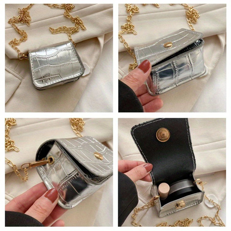 Stylish Women's Mini PU Crocodile-Embossed Bag | Decorative Coin Purse with Adjustable Metal Chain Strap Crossbody/Shoulder Luxegan