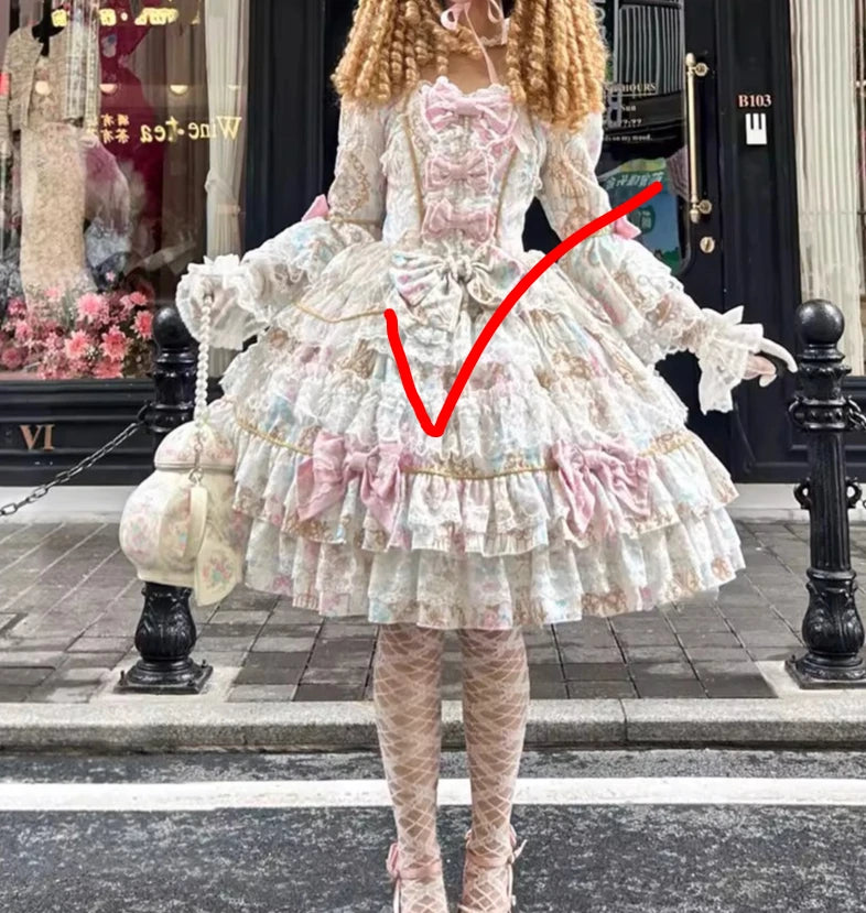 Women's Original Design Sweet Long Sleeve OP Dress | Super Fairy Cute Bow Birthday Party Gown | Elegant Square Collar Slim Fit Princess Dress | Premium Tatting Non-Stretch A-Line Lolita Vestido Luxegan
