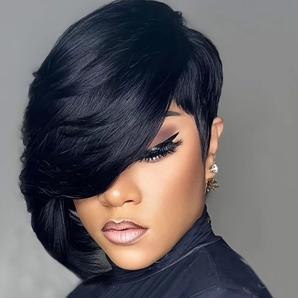 Short Pixie Cut Wig | 100% Brazilian Remy Human Hair | Full Machine Cap Luxegan