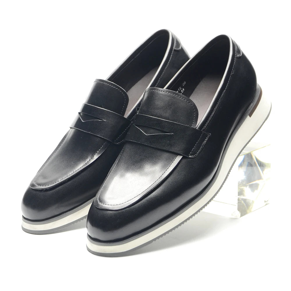 Classy Men's Genuine Cow Leather Penny Loafers | Blue & Black Casual Business Flats (Breathable) Luxegan