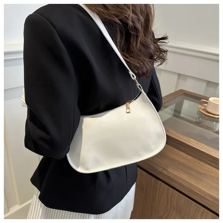 Soft Patent Leather Hobo Shoulder Bag | Korean Fashion Commuting Bag Luxegan