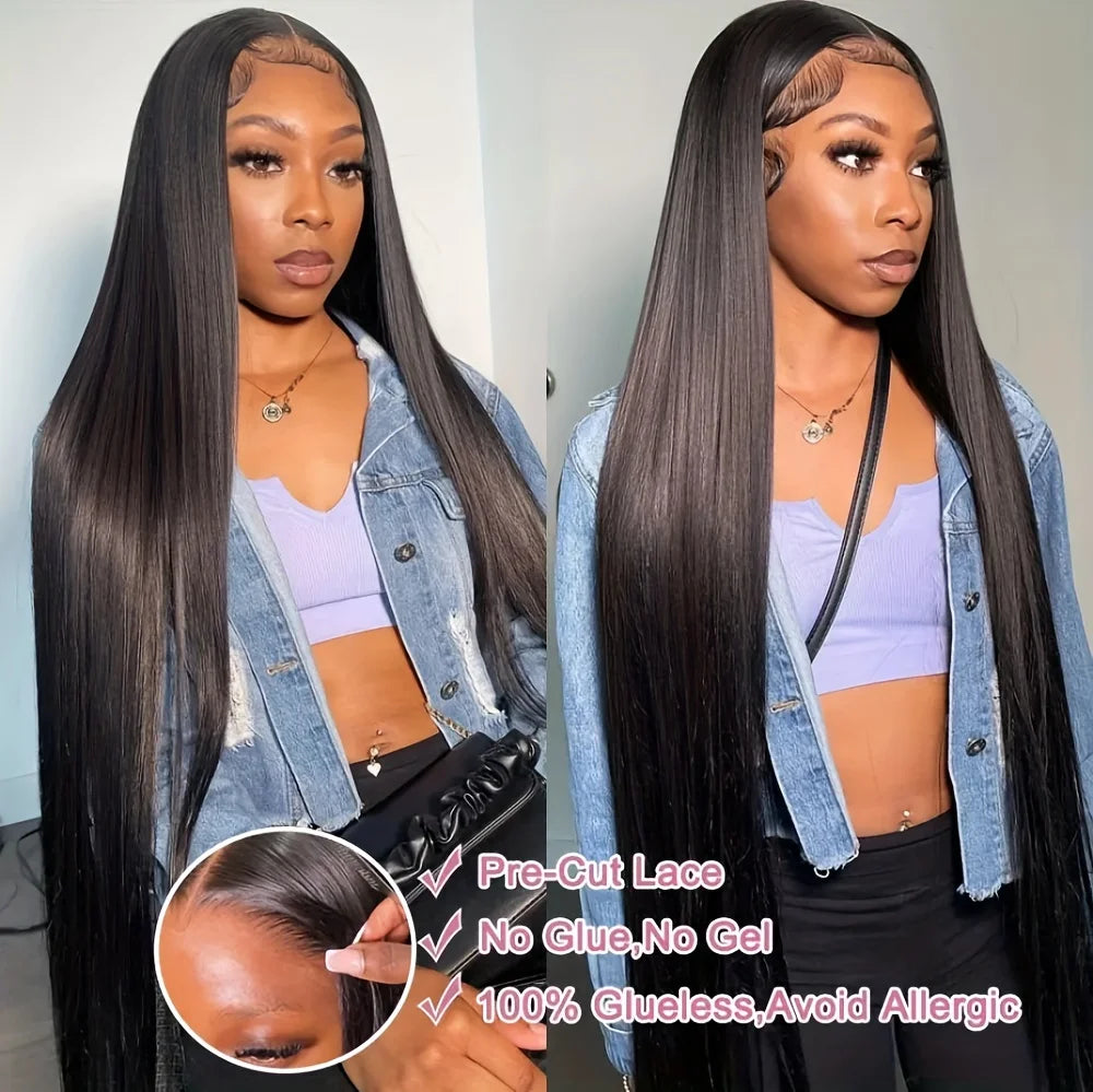 Glueless "Wear & Go" Straight Wig | Sophisticated 13x6 HD Transparent Lace Frontal | Elegant Brazilian Human Hair Full Frontal | "Dignified" 26+ Inch Remy Hair for Radiant Versatile Styling Luxegan