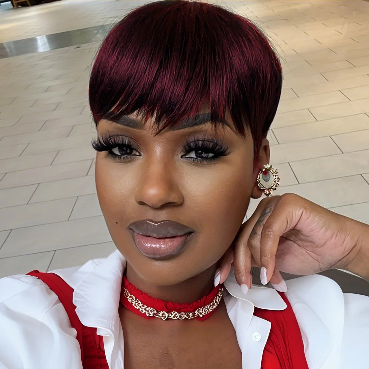 100% Human Hair Straight Short Pixie Cut Wig with Bangs | Tangle-Free Full Machine Made for Women (Natural Hairline) Luxegan