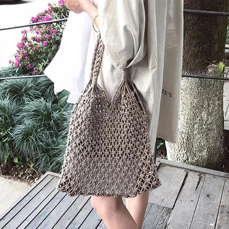 Women's Large Capacity Straw Handbag Totes | Hollow Out Shoulder Bags & Vintage Travel Beach Bag (Shopping Pack) Luxegan