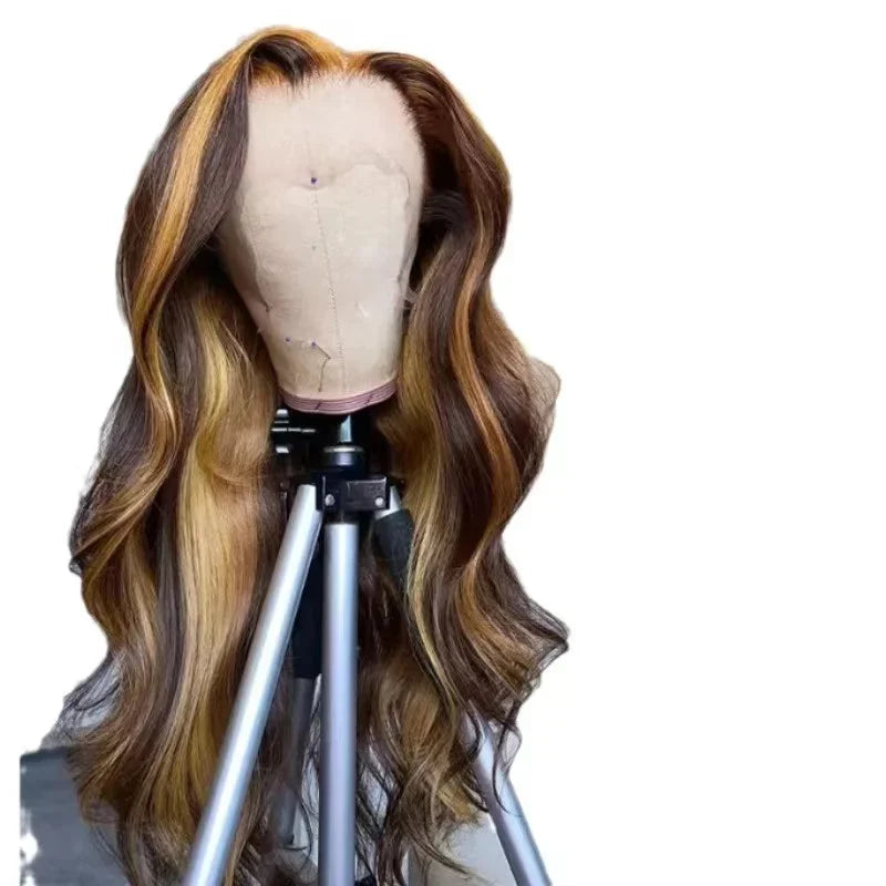 65CM Highlight Blonde & Honey Piano Color Lace Front Human Hair Wig | Brazilian Body Wave Lace Wig for Women Luxegan