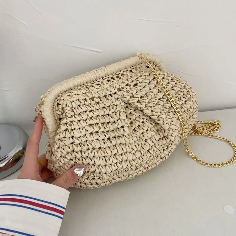 Bohemian Straw Dumpling Clutch Bag | Woven Straw Tote Purse for Women (Summer Beach Bag, Wicker Clutch) Luxegan