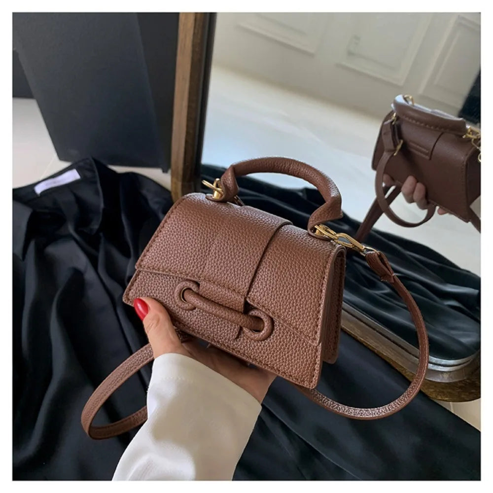 High Quality Fashion PU Leather Bag | Solid Color Shoulder Crossbody Bag & Cute Buckle Square Bag (Hand Carry Small Messenger Bag) Luxegan
