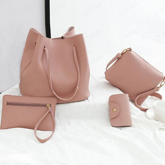 4pcs Women Lady Fashion Handbag Set | Shoulder Bags, Tote, Purse, Messenger Satchel & Crossbody with Card Case Holder Wallet for Girls Luxegan