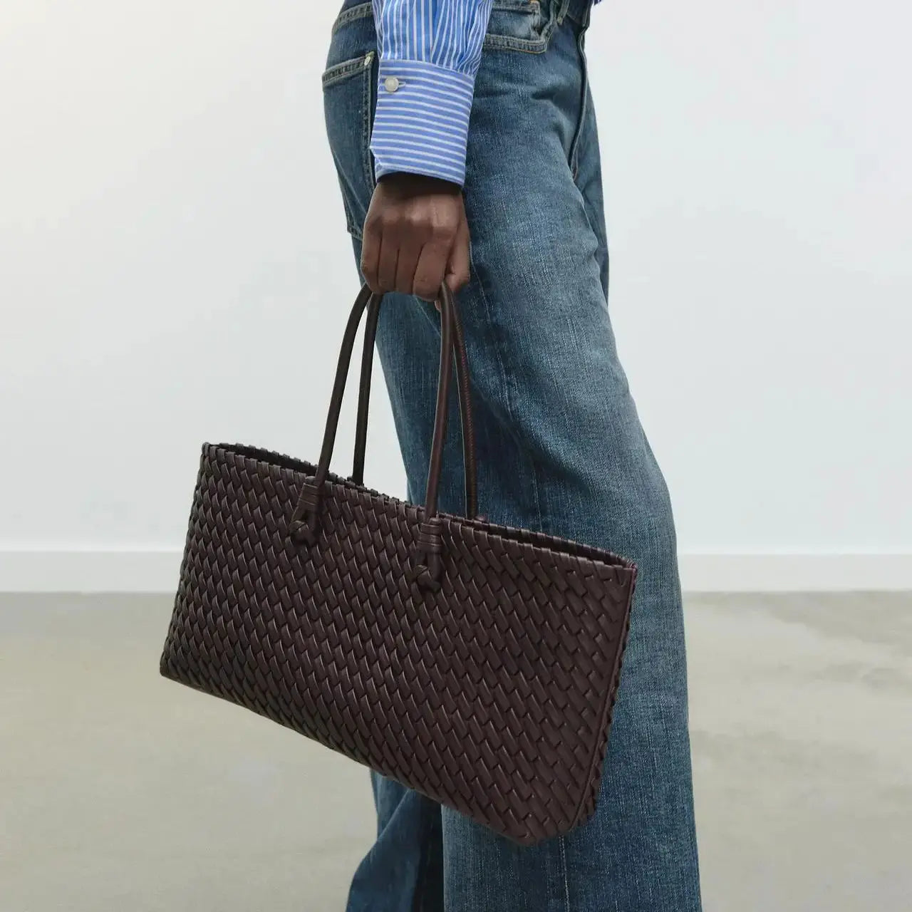 ELONGATED WOVEN SHOPPER BAG | Fashionable Top Handle Tote & Women's Shoulder Handbags (Luxury Design for Everyday Style) Luxegan