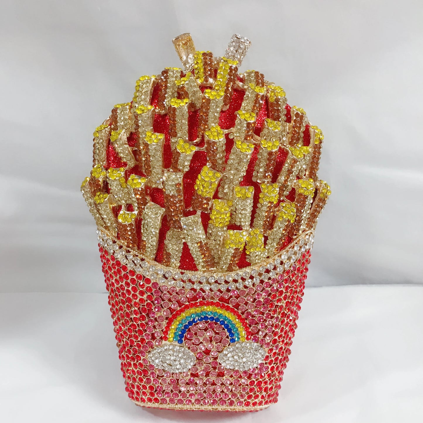 Food-Styling Metal Diamond Purse | Sophisticated Luxury Crystal Evening Bag | Elegant Rhinestone Gala Handbag | "Dignified" Hard-Shell Metallic Minaudière for High-Fashion Parties Luxegan