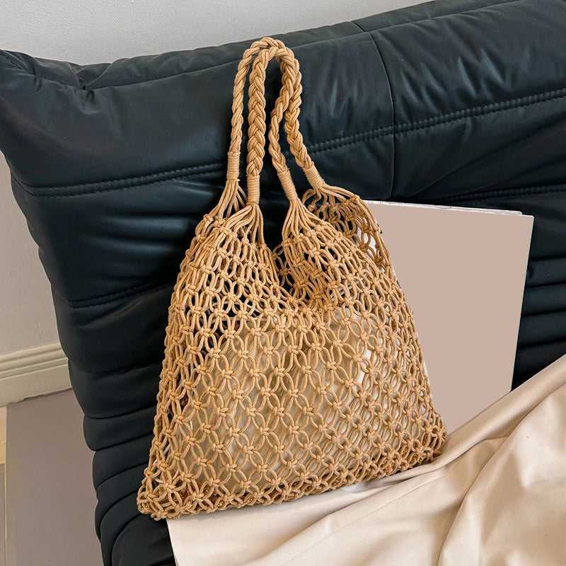 Women's Large Capacity Straw Handbag Totes | Hollow Out Shoulder Bags & Vintage Travel Beach Bag (Shopping Pack) Luxegan