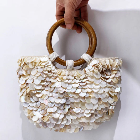 Small Shell Evening Bags for Women | Luxury Designer Handbag Purses & New Canvas Inlaid Acrylic Wooden Handle Chain Shoulder Bag Luxegab