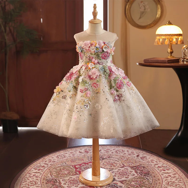 Girls' High-End French Style Forest Series Flower Little Host Walk Show Piano Performance Birthday Flower Girl Party Princes