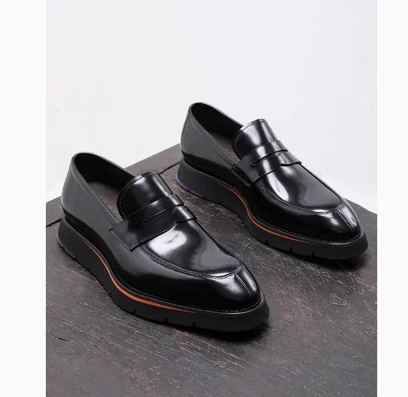 Men's Premium Slip-On Brogue Shoes | Sophisticated Pointed Toe Cow Leather Footwear | Elegant "Full Grain" Interior Silhouette | "Dignified" Waterproof-Style Wedding Shoes for Radiant Versatile Spring & Autumn Styling Luxegan