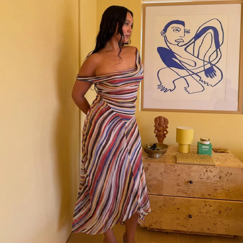 Striped Sweetheart Neck Slim Maxi Dress – Sleeveless, Floor-Length, Spring/Summer Luxegan