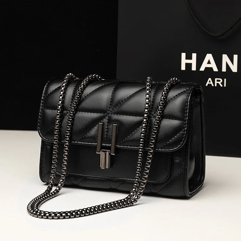 Lingge Chain Bag for Women | Single Shoulder & Crossbody Bag (Geometric Square, Casual Style, Soft PU Leather) Luxegan