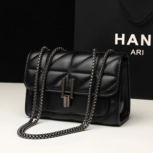 Lingge Chain Bag for Women | Single Shoulder & Crossbody Bag (Geometric Square, Casual Style, Soft PU Leather) Luxegan