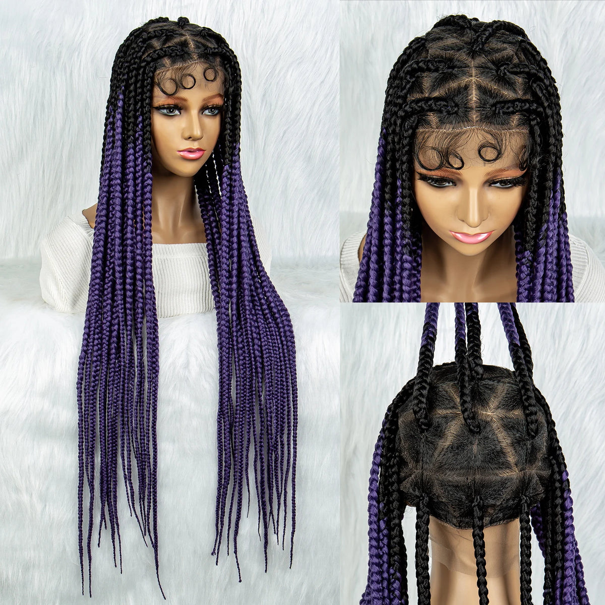 Colorful Knotless Box Braids Wig | Full Lace Cornrow Accents | Black Women Luxegan