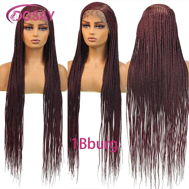 Synthetic Full Lace Front Wig Cornrow Double Braided Wigs For Black Women Box Side Part Braided Lace Wig Faux Locs Braids Wigs Luxegan