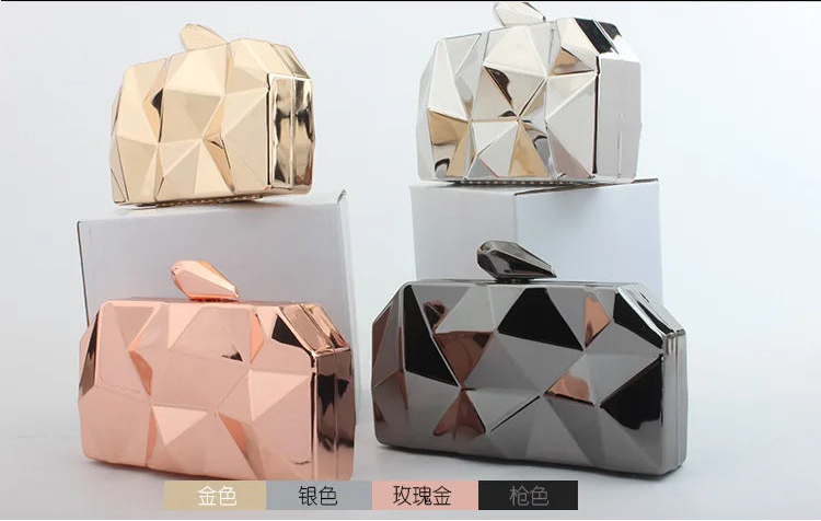Luxury Metal Handle Dinner Bag | Geometric Irregular Banquet Clutch | Women’s Sequined Minaudiere & Crossbody Chain Dress Bag Luxegan