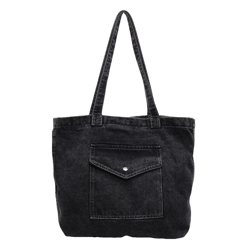 Fashion Luxury Women’s Denim Shoulder Bag | High-Quality Fabric Large Capacity Tote | Sophisticated Multi-Functional Handbag | Fashion-Forward Square Denim Crossbody with Exterior Flap Pocket Luxegan