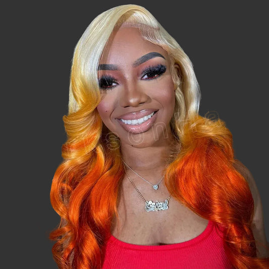 Ginger Orange Wear-and-Go Glueless Frontal Wig | Luxurious HD Highlight Colored Lace Front Wig | 13x6 Transparent Swiss Lace Body Wave Brazilian Human Hair Wig for Women Luxegan