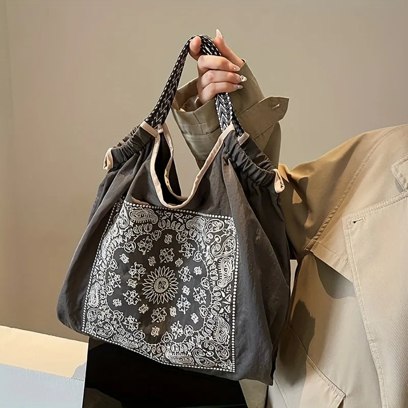 Niche Embroidered Canvas Shopping Bag | Fashionable Hand-held Shoulder Tote Luxegan