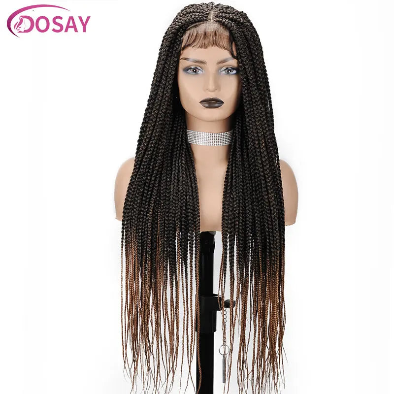 36" Full Lace Braided Wigs Synthetic Hair Box Braids Lace Front Wigs Knotless Braided Wigs For Black Women Braiding Wigs African Luxegan