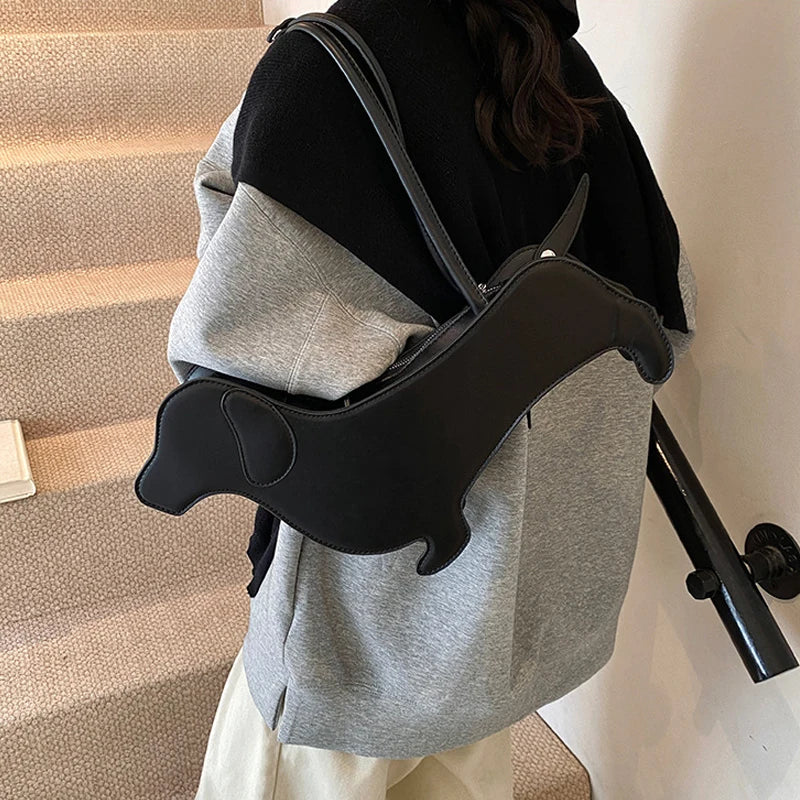 Novelty Cartoon Dog Shaped Armpit Purses | Unique PU Leather Handbag & Solid Designer Bag (Funny Shoulder Bags & Kawaii Girls Tote Bags) Luxegan