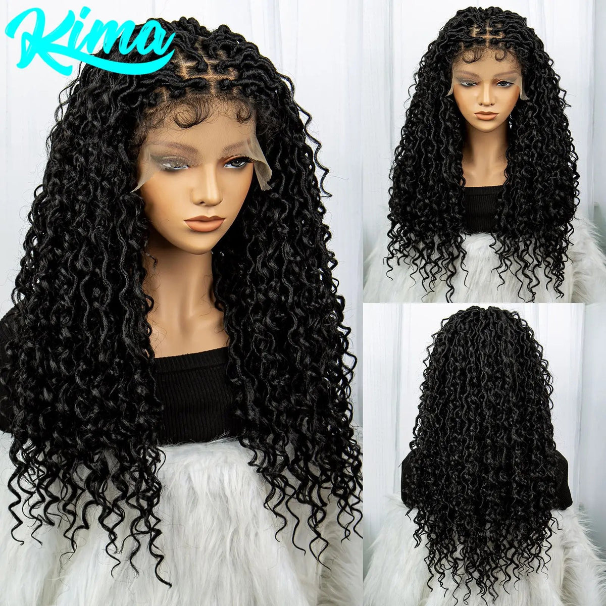 Faux Locs Braided Wigs Synthetic Dreadlock Braided Wigs With Curly Ends 26inch Lace Front Knotless Box Braids Wig with Baby Hair Luxegan