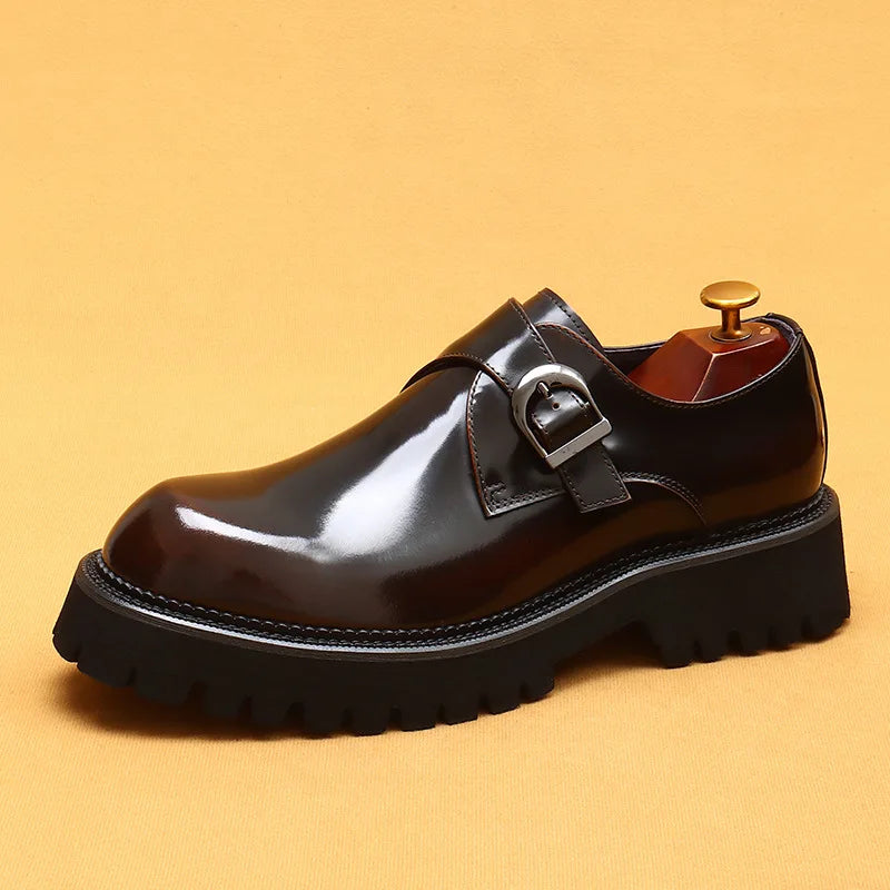 British Casual Genuine Leather Derby Shoes | Sophisticated Thick-Soled Formal Footwear | Elegant "Patent Cowhide" Silhouette | "Dignified" Slip-On Oxford-Style Shoes for Radiant Versatile Office & Career Styling Luxegan