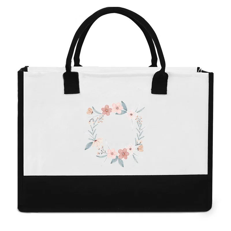 High-Quality Reusable Jute Shopping Bag | Waterproof Fashion Tote with Floral & Letter Print | Durable Cotton & Burlap Handbag for Beach, Picnics, and Grocery (Unisex) Luxegan